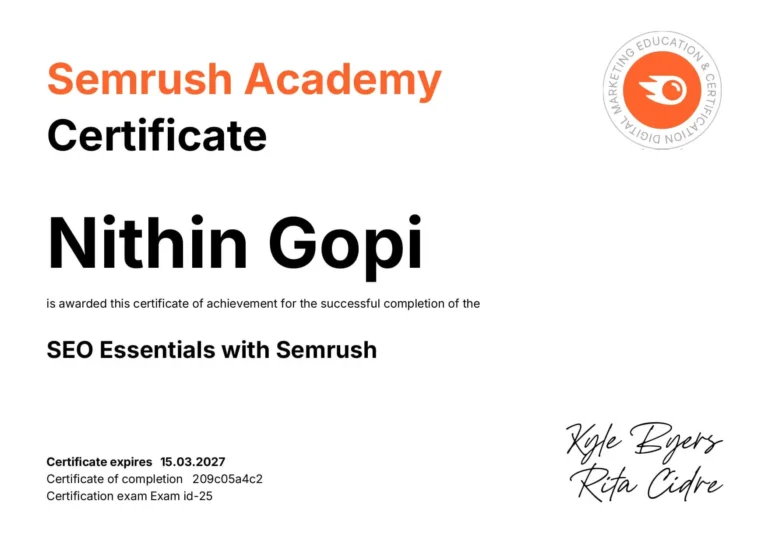Semrush seo certificate